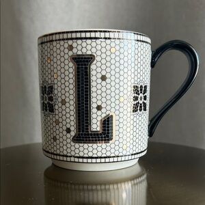 Anthropologie Bistro Tile Stoneware Initial Mug in L